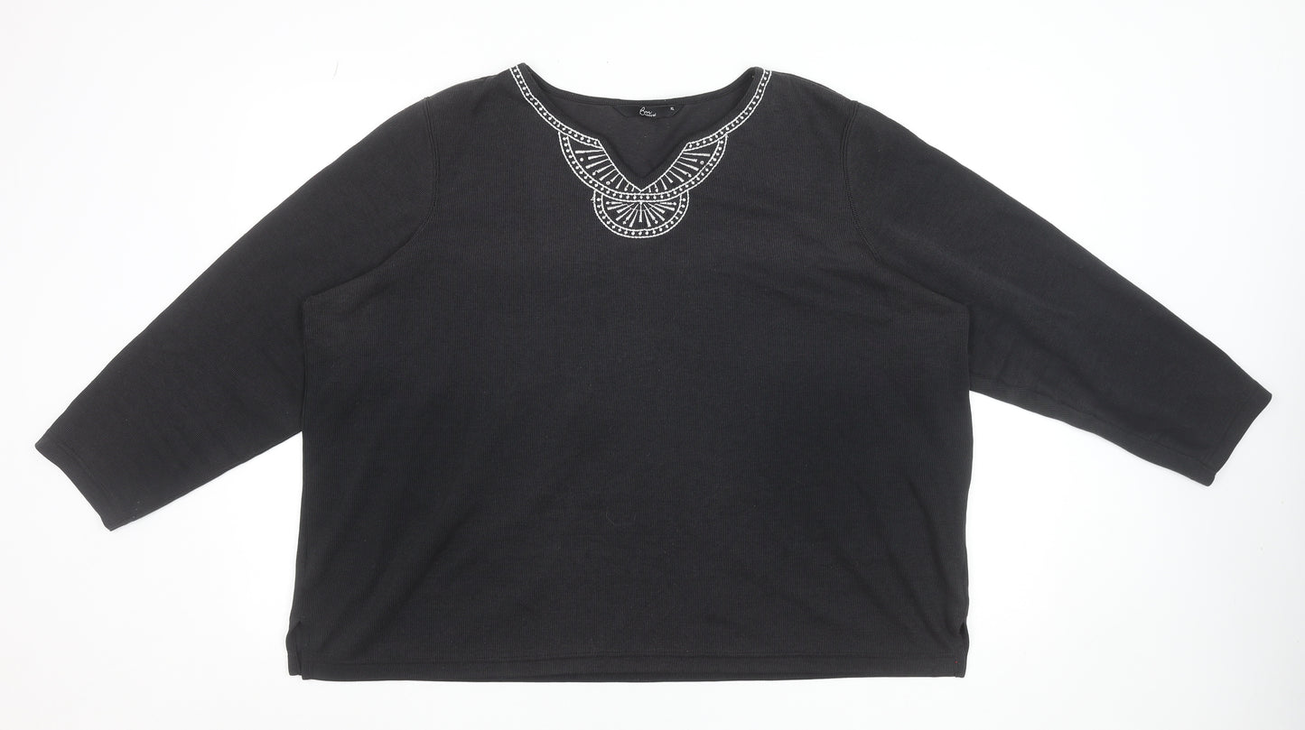 BM Casual Women's Black Embroidered Tunic Blouse XL