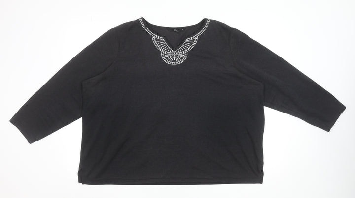 BM Casual Women's Black Embroidered Tunic Blouse XL