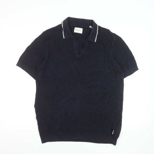 GANT Men's Blue Organic Cotton Short Sleeve Polo Shirt M