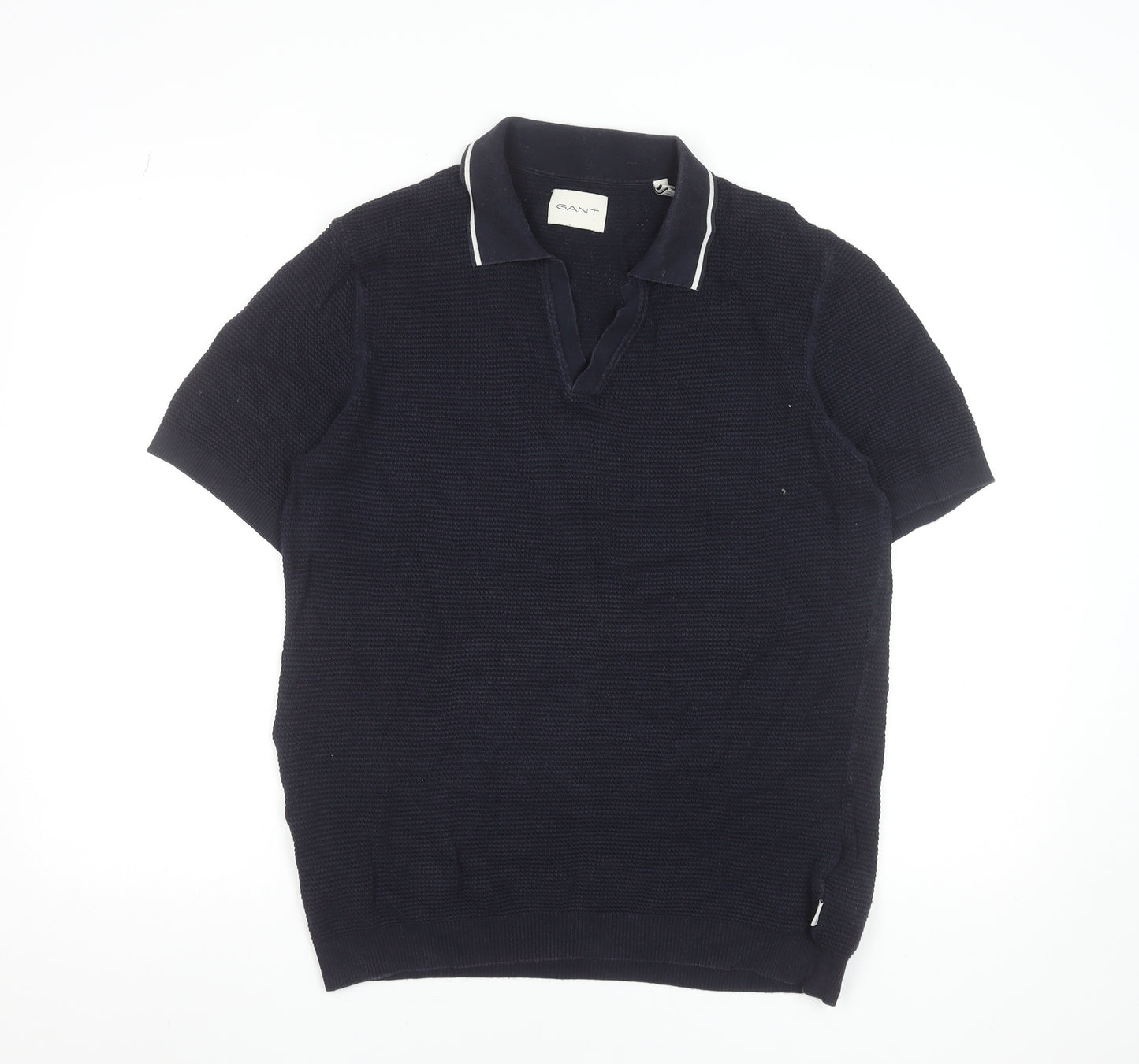 GANT Men's Blue Organic Cotton Short Sleeve Polo Shirt M