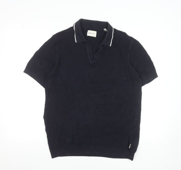 GANT Men's Blue Organic Cotton Short Sleeve Polo Shirt M