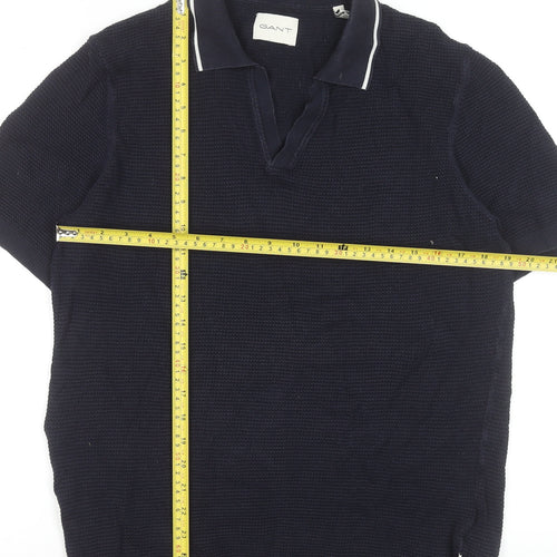 GANT Men's Blue Organic Cotton Short Sleeve Polo Shirt M