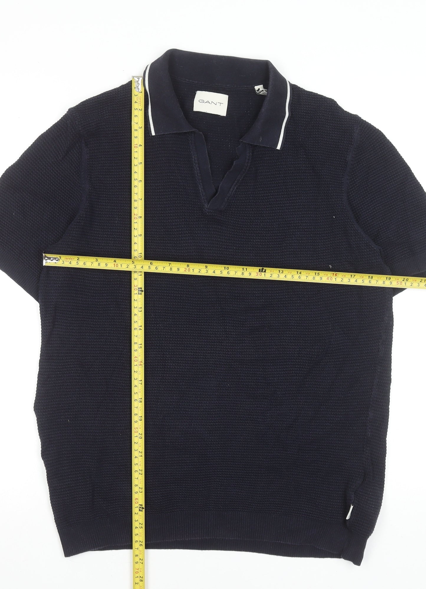 GANT Men's Blue Organic Cotton Short Sleeve Polo Shirt M