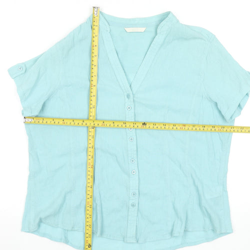 Marks and Spencer Women’s Blue Cotton V-Neck Button-Up Blouse Size 16