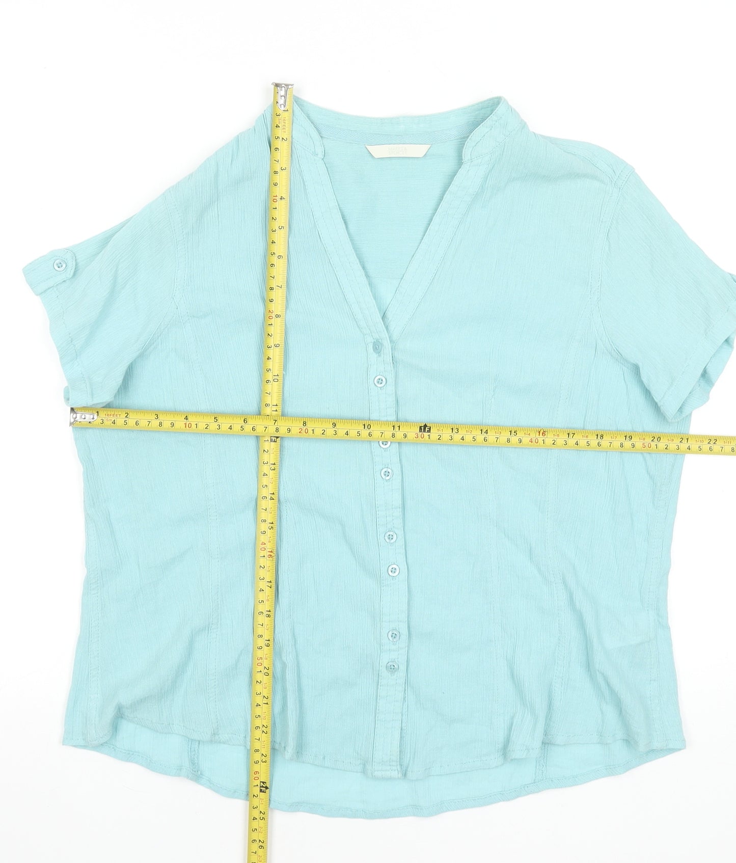 Marks and Spencer Women’s Blue Cotton V-Neck Button-Up Blouse Size 16