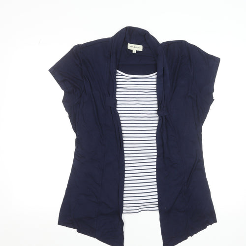 Bassini Women Blue Striped Tunic Blouse XL Viscose Short Sleeve