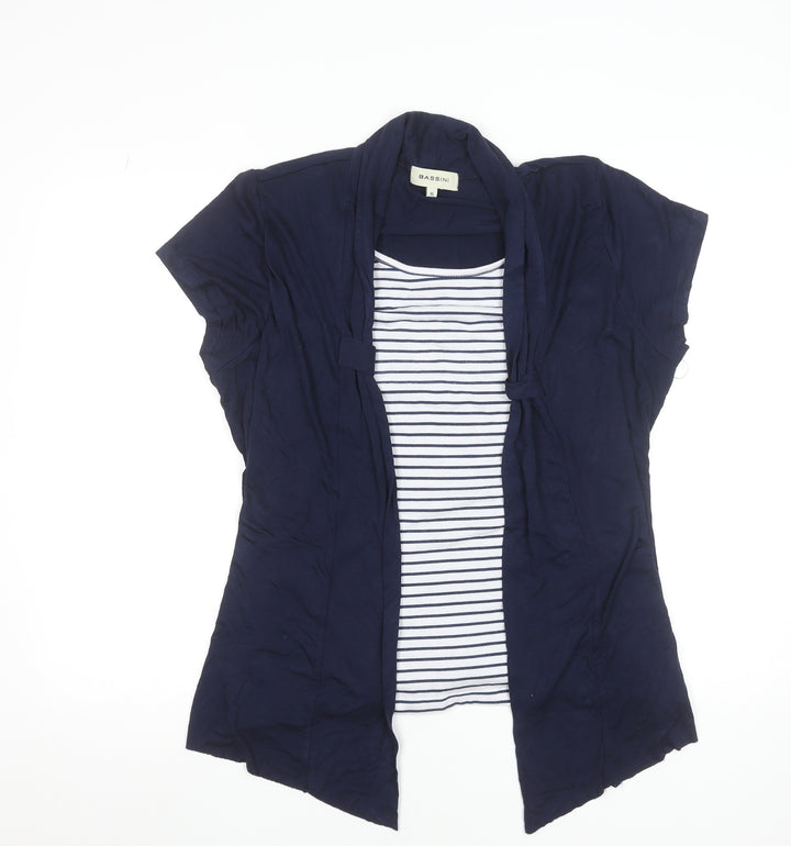 Bassini Women Blue Striped Tunic Blouse XL Viscose Short Sleeve