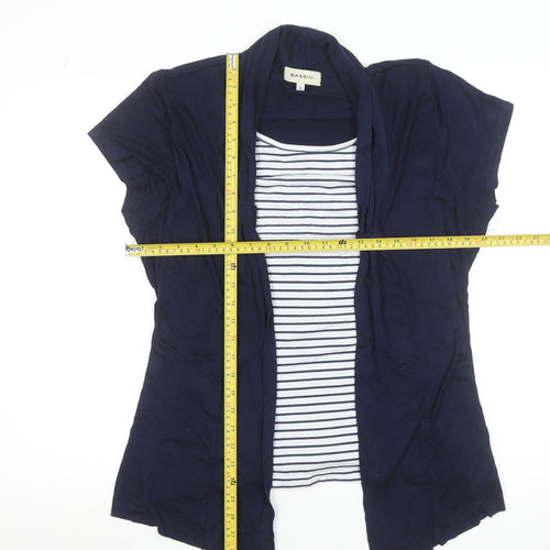 Bassini Women Blue Striped Tunic Blouse XL Viscose Short Sleeve