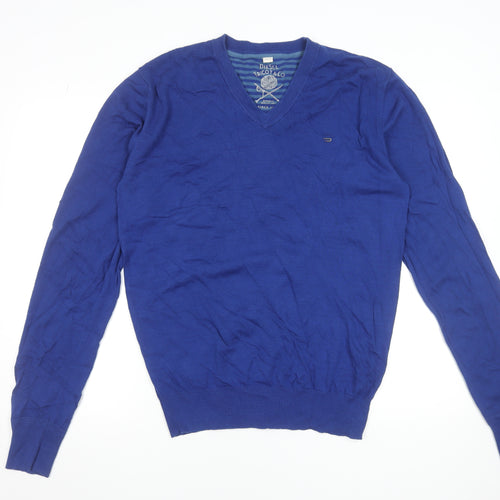 Diesel Men’s Blue V-Neck Cotton Jumper XL Regular Fit