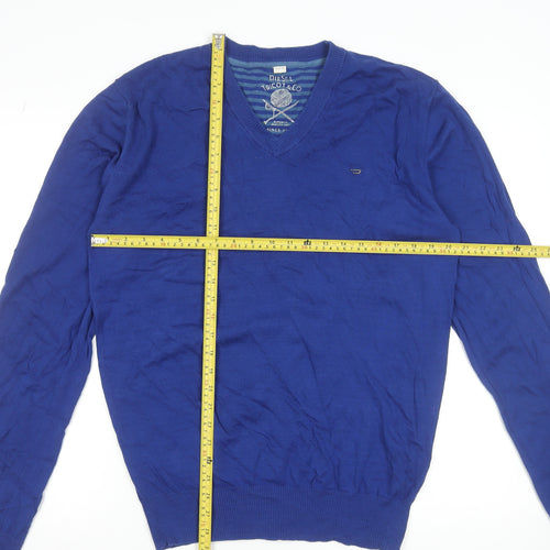 Diesel Men’s Blue V-Neck Cotton Jumper XL Regular Fit