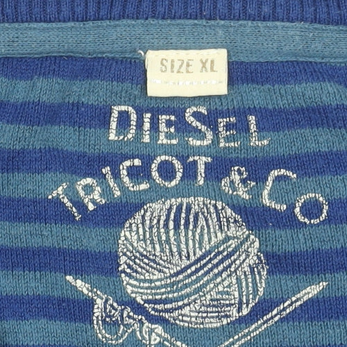 Diesel Men’s Blue V-Neck Cotton Jumper XL Regular Fit