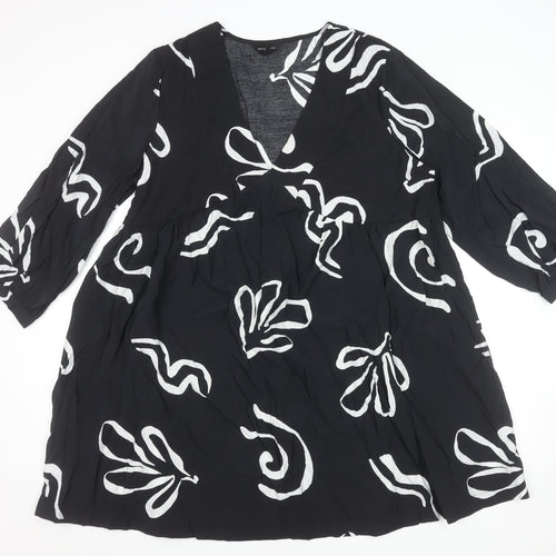 New Look Women Black Viscose A-Line Dress Size 18 V-Neck 3/4 Sleeve