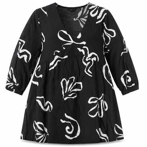 New Look Women Black Viscose A-Line Dress Size 18 V-Neck 3/4 Sleeve