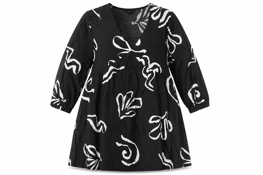 New Look Women Black Viscose A-Line Dress Size 18 V-Neck 3/4 Sleeve