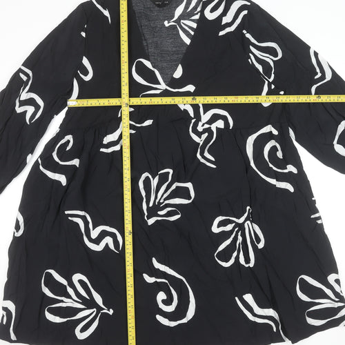 New Look Women Black Viscose A-Line Dress Size 18 V-Neck 3/4 Sleeve