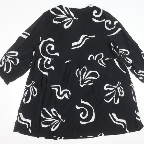 New Look Women Black Viscose A-Line Dress Size 18 V-Neck 3/4 Sleeve