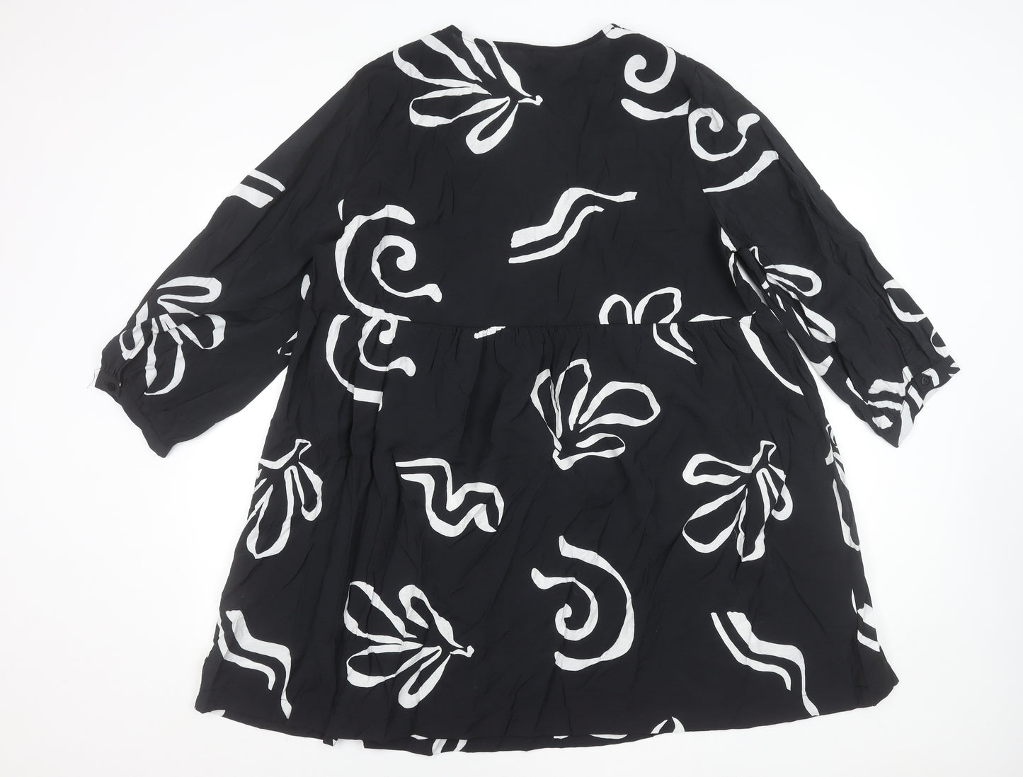 New Look Women Black Viscose A-Line Dress Size 18 V-Neck 3/4 Sleeve