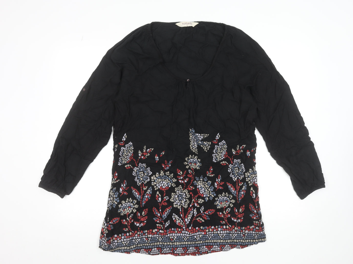 Nomads Women Black Floral Bohemian Viscose Shift Dress Size 12