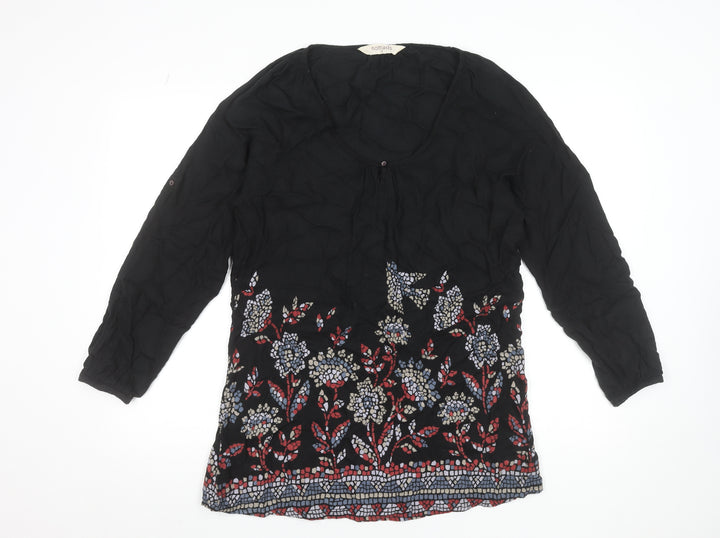Nomads Women Black Floral Bohemian Viscose Shift Dress Size 12
