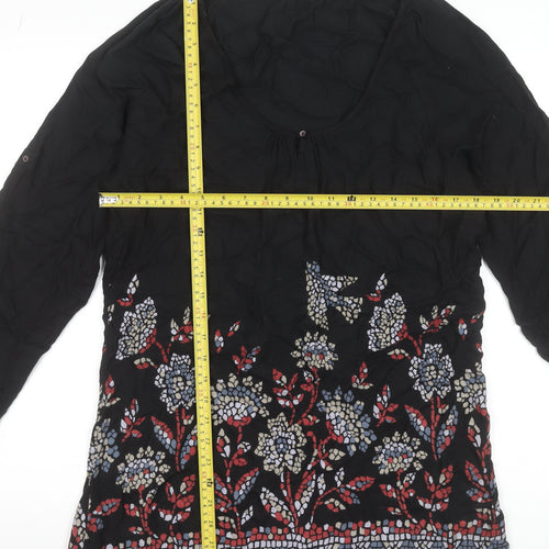 Nomads Women Black Floral Bohemian Viscose Shift Dress Size 12