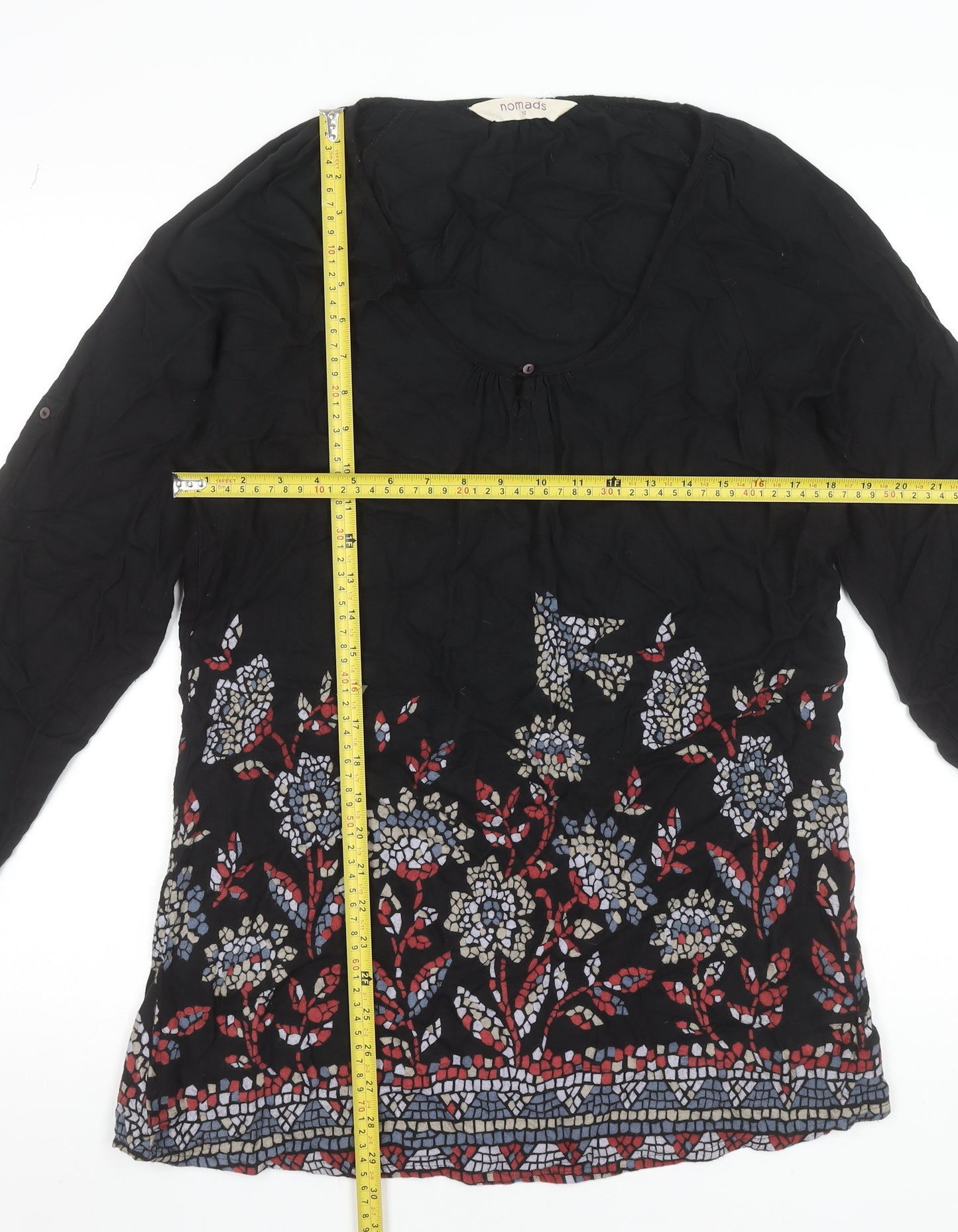 Nomads Women Black Floral Bohemian Viscose Shift Dress Size 12