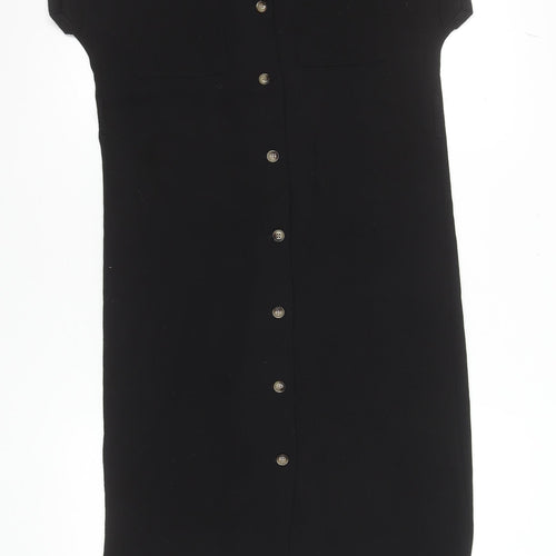 New Look Women’s Black Size 6 Midi Shirt Dress Short Sleeve Collared