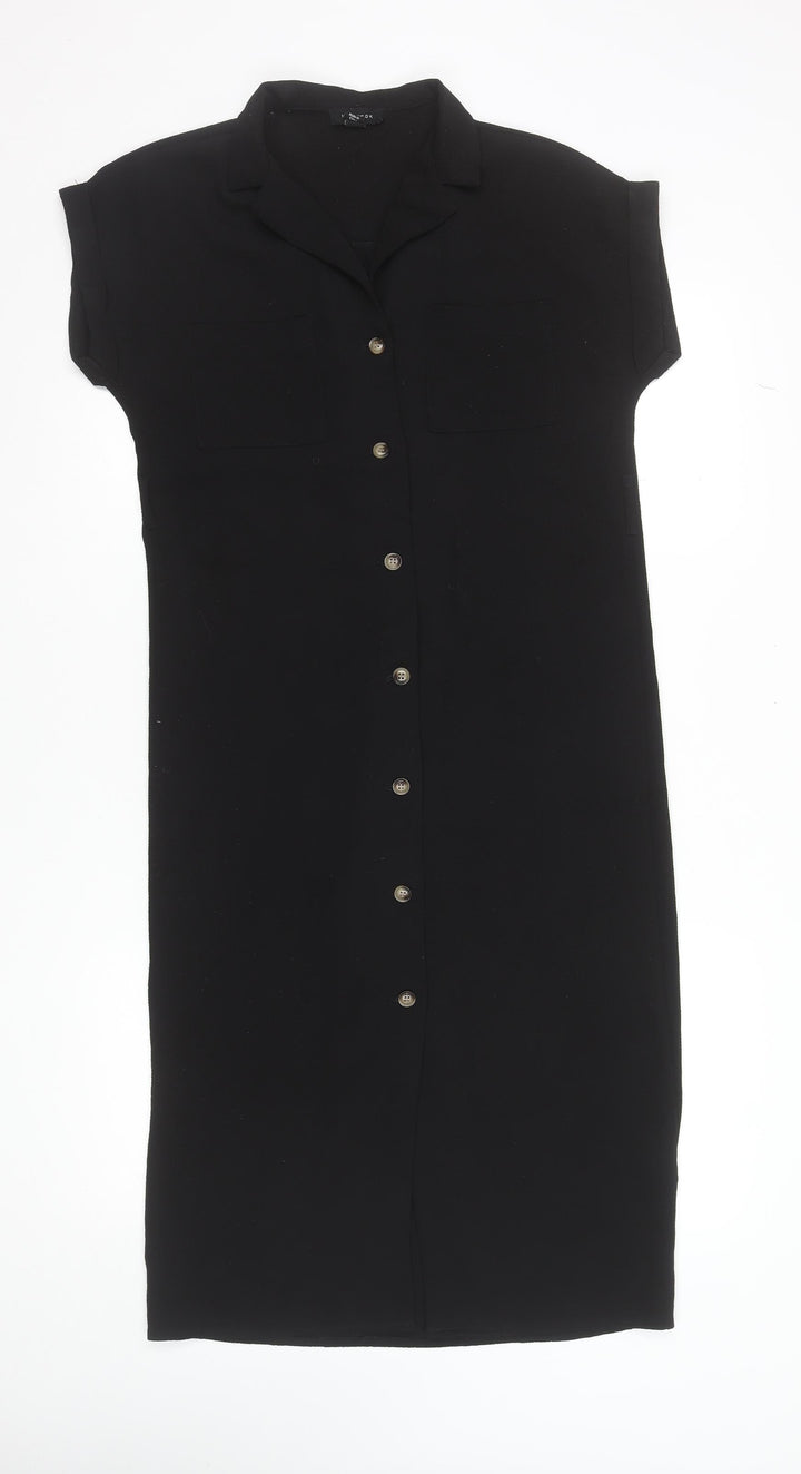 New Look Women’s Black Size 6 Midi Shirt Dress Short Sleeve Collared
