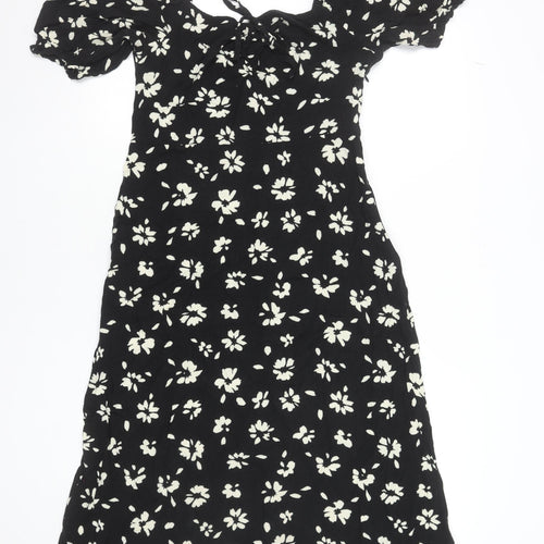 New Look Women Black Floral Puff Sleeve Midi Dress Size 10