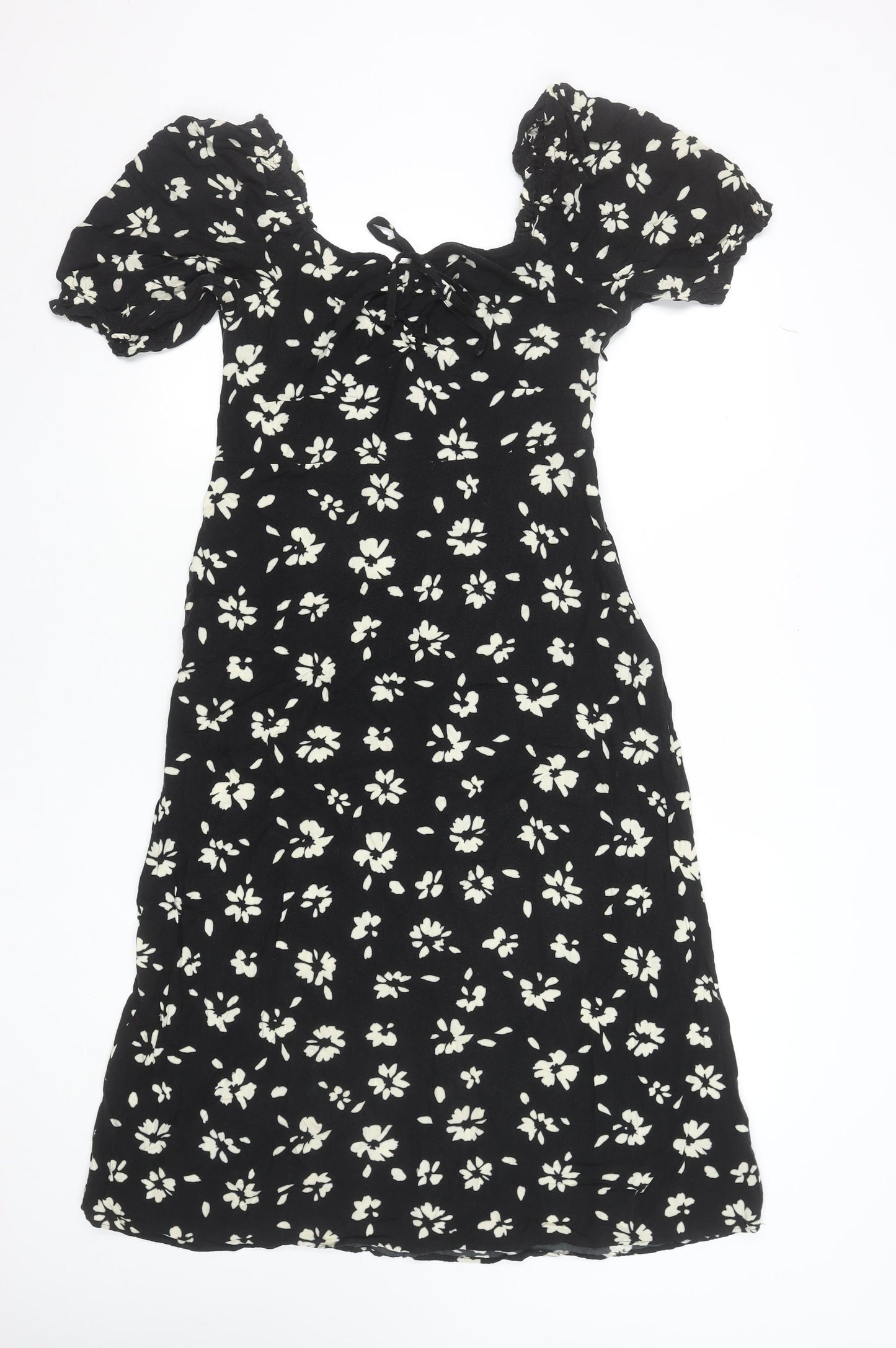 New Look Women Black Floral Puff Sleeve Midi Dress Size 10