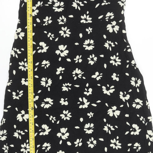 New Look Women Black Floral Puff Sleeve Midi Dress Size 10