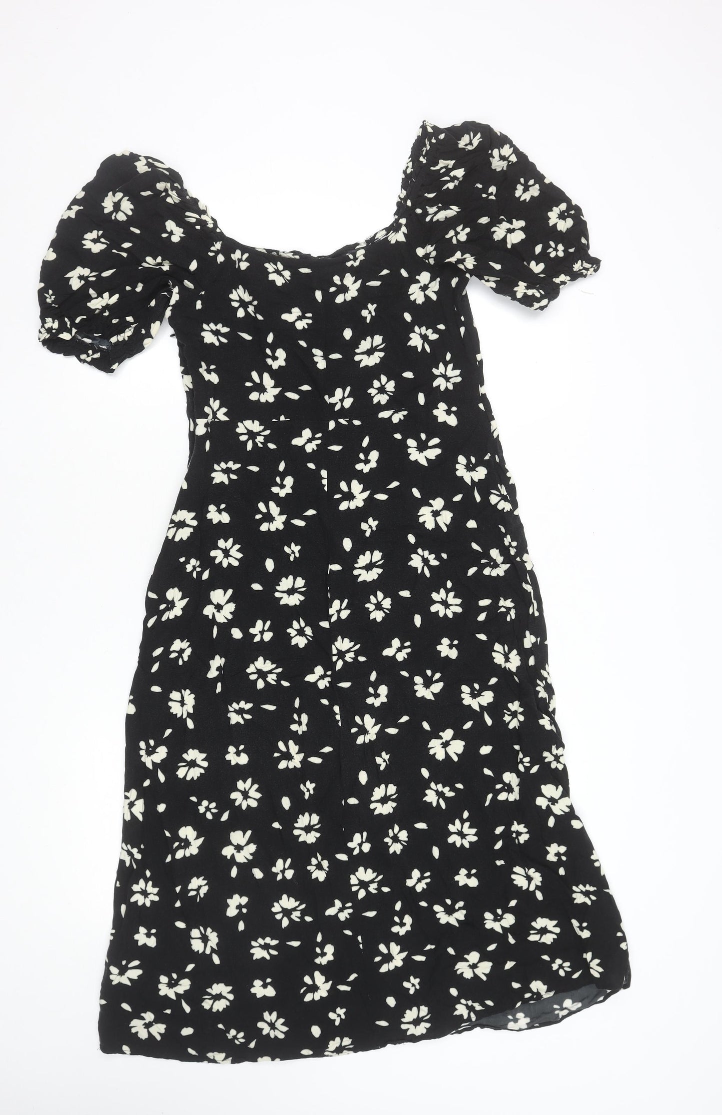 New Look Women Black Floral Puff Sleeve Midi Dress Size 10