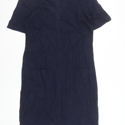Marks and Spencer Women's Blue Linen Blend V-Neck Shift Dress Size 6