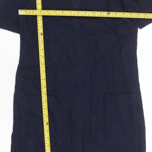 Marks and Spencer Women's Blue Linen Blend V-Neck Shift Dress Size 6