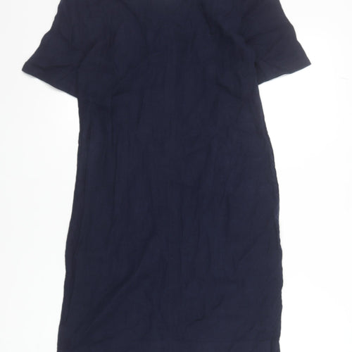 Marks and Spencer Women's Blue Linen Blend V-Neck Shift Dress Size 6