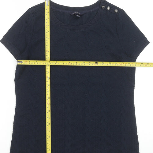 Lands' End Women's Navy Blue Short Sleeve Button Shoulder Knit Top Size S