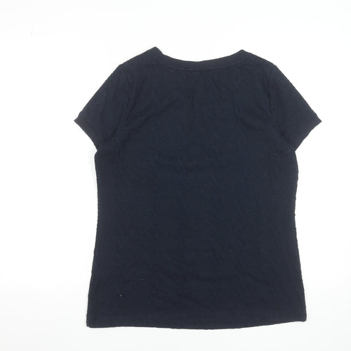 Lands' End Women's Navy Blue Short Sleeve Button Shoulder Knit Top Size S