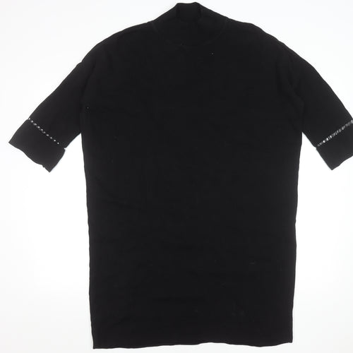 French Connection Women's Black Knit Sweater Dress M Half Sleeve Beaded Detail