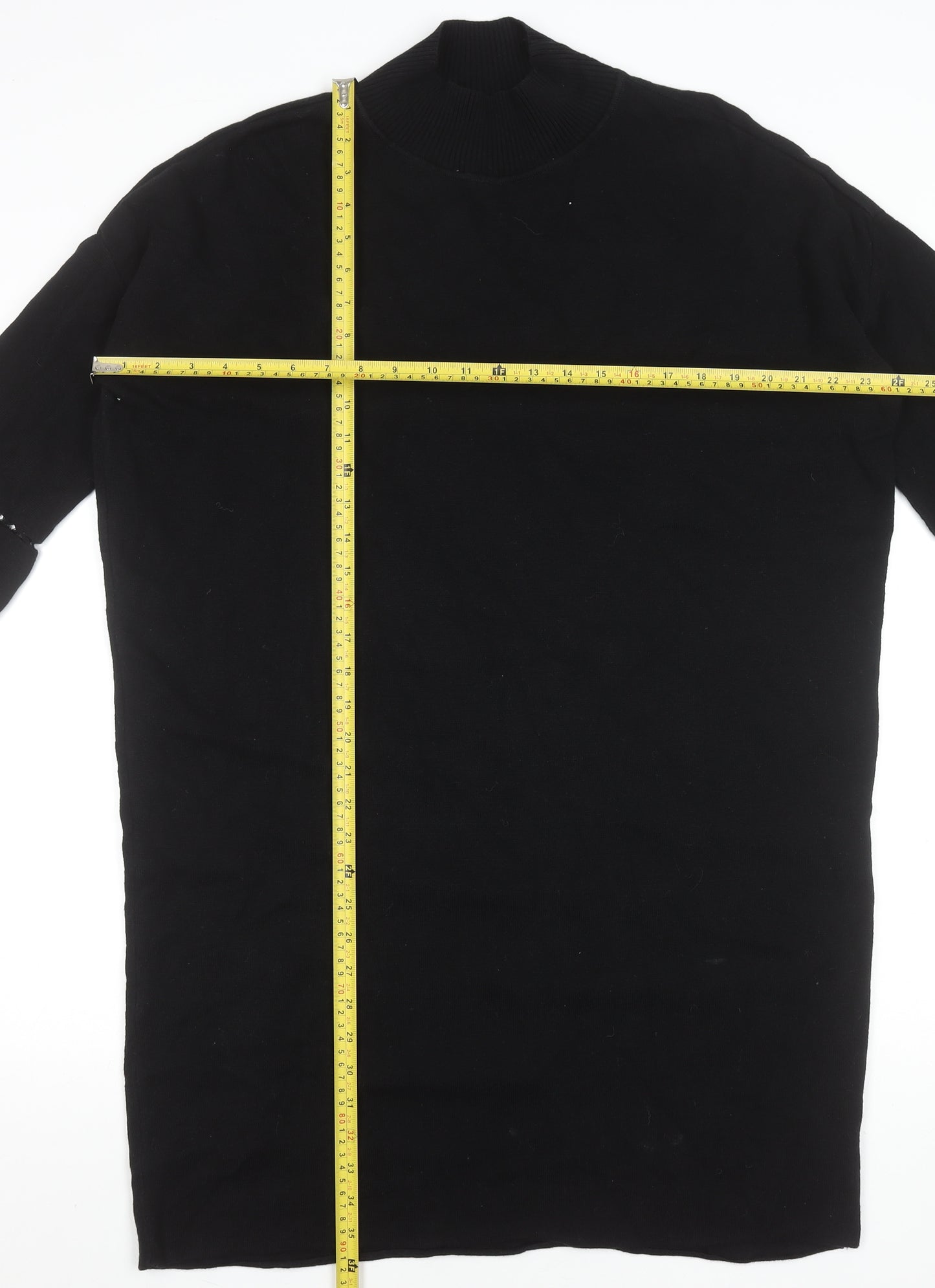 French Connection Women's Black Knit Sweater Dress M Half Sleeve Beaded Detail
