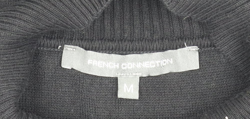 French Connection Women's Black Knit Sweater Dress M Half Sleeve Beaded Detail