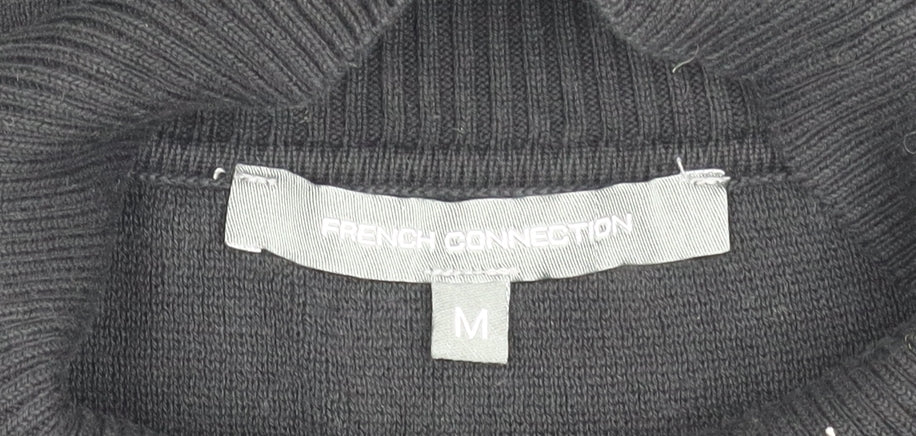 French Connection Women's Black Knit Sweater Dress M Half Sleeve Beaded Detail