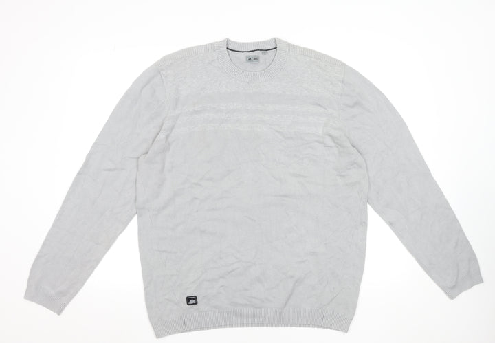 Adidas Men’s Grey Cotton Knit Crew Neck Pullover Jumper Size L