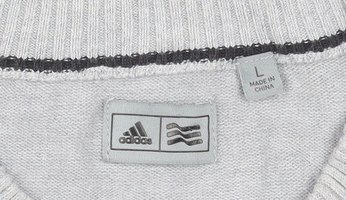 Adidas Men’s Grey Cotton Knit Crew Neck Pullover Jumper Size L