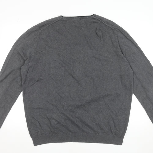 Ben Sherman Men's Grey XL V-Neck Cotton Jumper Classic Knitwear
