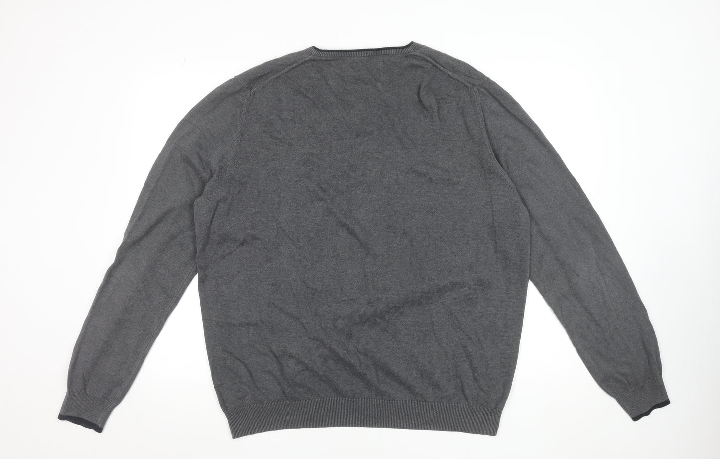 Ben Sherman Men's Grey XL V-Neck Cotton Jumper Classic Knitwear