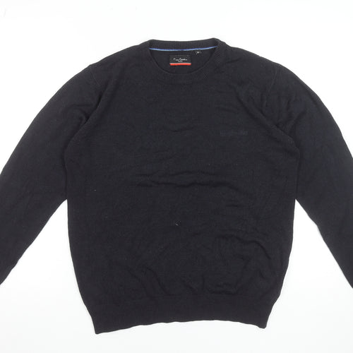 Pierre Cardin Men's Black Acrylic Crew Neck Jumper Size M