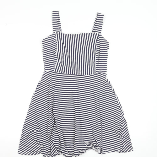 Dorothy Perkins Women’s Blue Striped Fit & Flare Cotton Dress Size 8