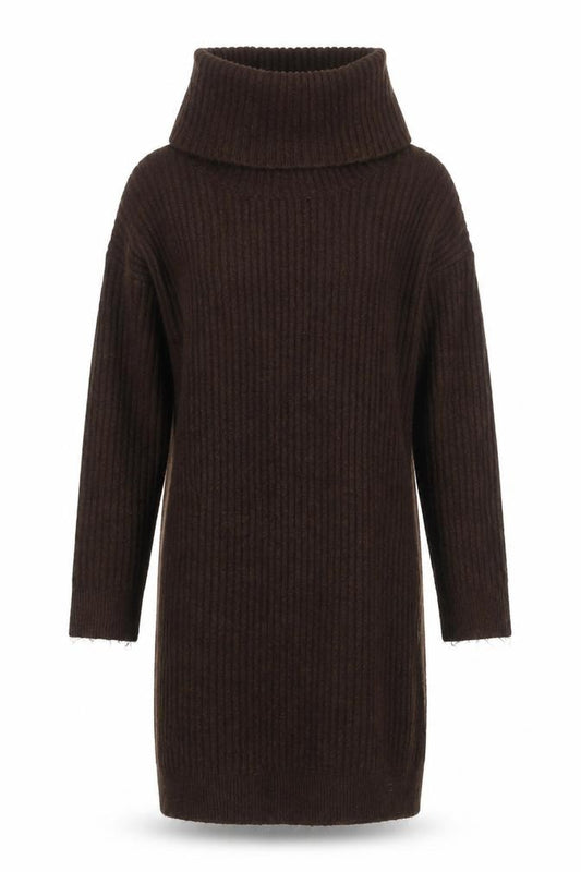 Front view of Pimkie Women Brown Roll Neck Knit Jumper Dress, size S