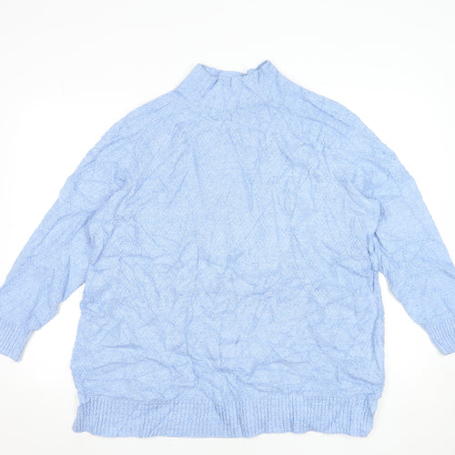 Lands' End Women's Blue Cotton Mock Neck Pullover Jumper Size 24/26
