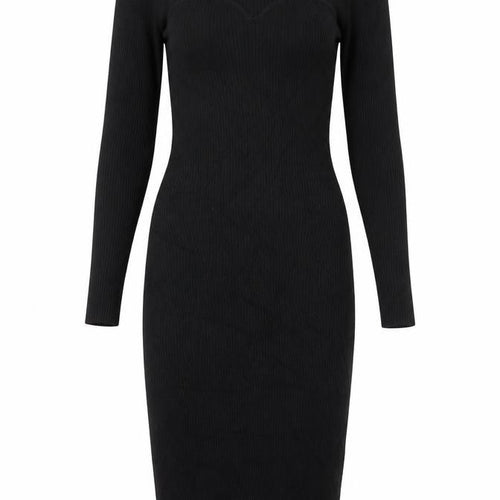 Jack Wills Women’s Black Bodycon Knit Dress Size 10 Long Sleeve Sweetheart Neck