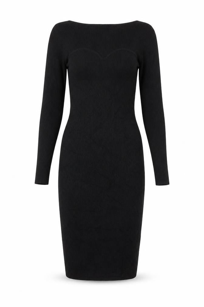 Jack Wills Women’s Black Bodycon Knit Dress Size 10 Long Sleeve Sweetheart Neck